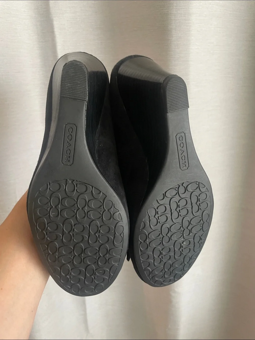 Coach Black Suede Wedge Loafers with Tassel Detail